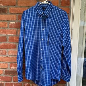 Men's Land's End Blue Plaid Shirt ~ Medium 15- 15 1/2
